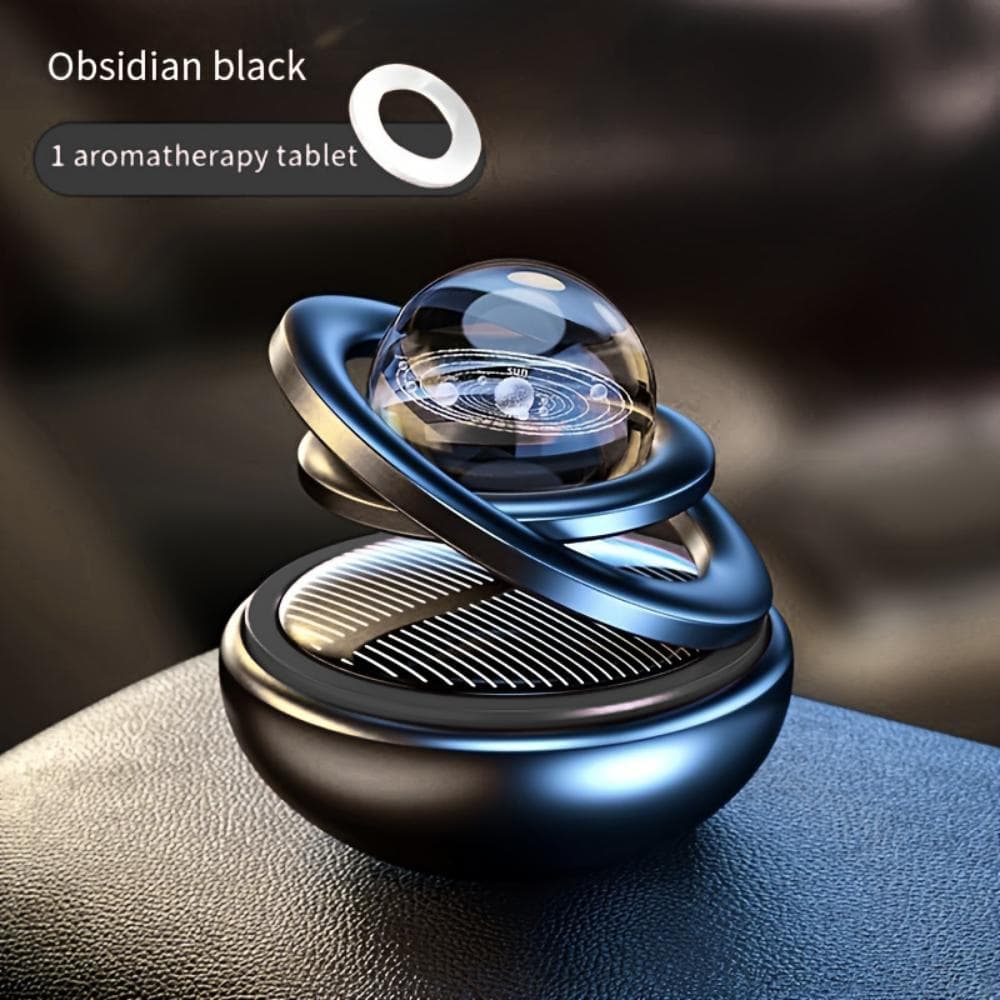 Solar Powered Car Fragrance Diffuser - Rotating Aromatherapy Air Freshener with Refillable Tablets for Vehicle Dashboard black