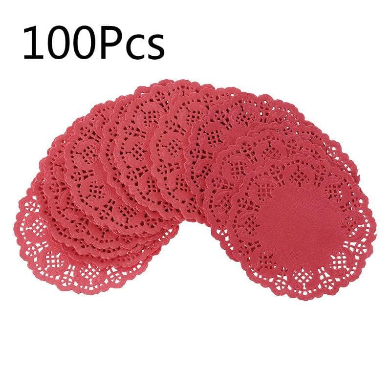 100Pcs Round Lace Paper Mats Coasters Placemats Wedding Events Party Table Gift Doilies Vintage Coasters Placemat red