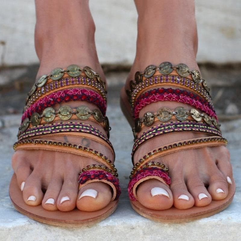 Woman Handmade Bohemian Wind Flat Sandals Women's Shoes Plus Size 35-43 37