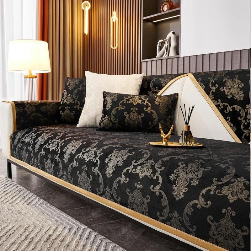 Gilded Pattern Dutch Velvet Sofa Covers Sofas Towel Anti-slip Couch Protector Slipcover Sofa Blanket for Living Room Yellow Edge 70x120cm 1pcs
