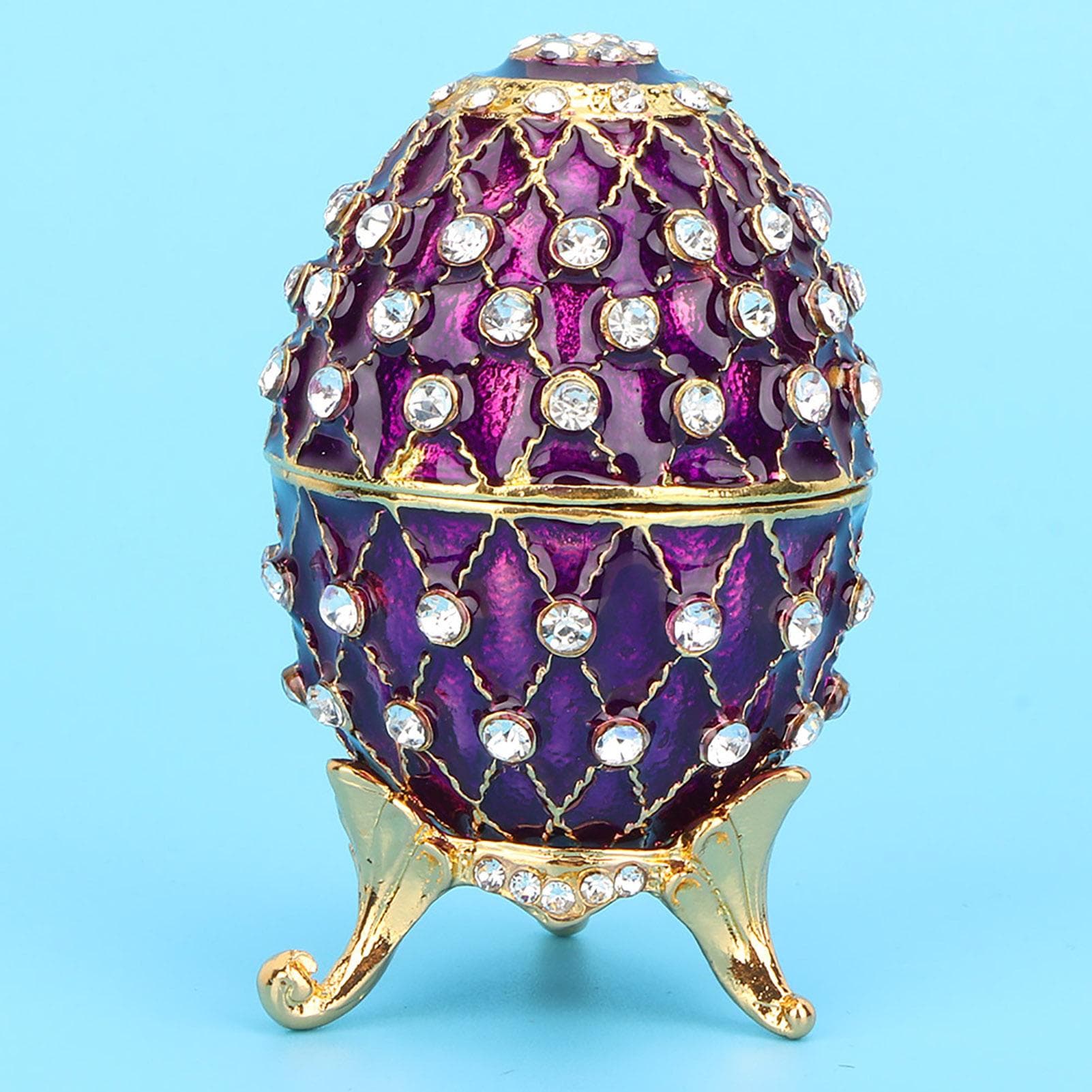 Vintage Enameled Easter Egg Diamante Jewelry Organizer Trinket Box Decoration Gift