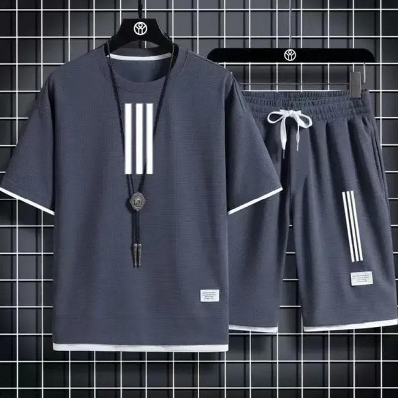 Adida New Man Tracksuits 2 Piece Short Sleeve Suits Printing T-shirt +sweatpants Sets Sutdent Casual Summer Sport Clothes XXXL