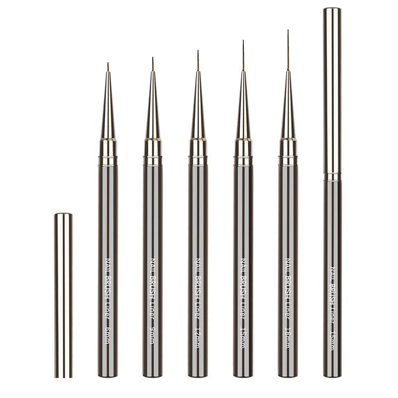 5pcs/Set Nail Liner Brush, DIY Drawing Painting Flower Line Stripes Pen 6/9/12/15/18mm Metal Handle Nail Art Brush With Cover Nail Brushes 5pcs