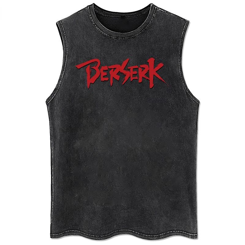 Anime Printed Washed Vest Retro Sports Fitness Casual Short-Sleeved Loose Large Size Summer M