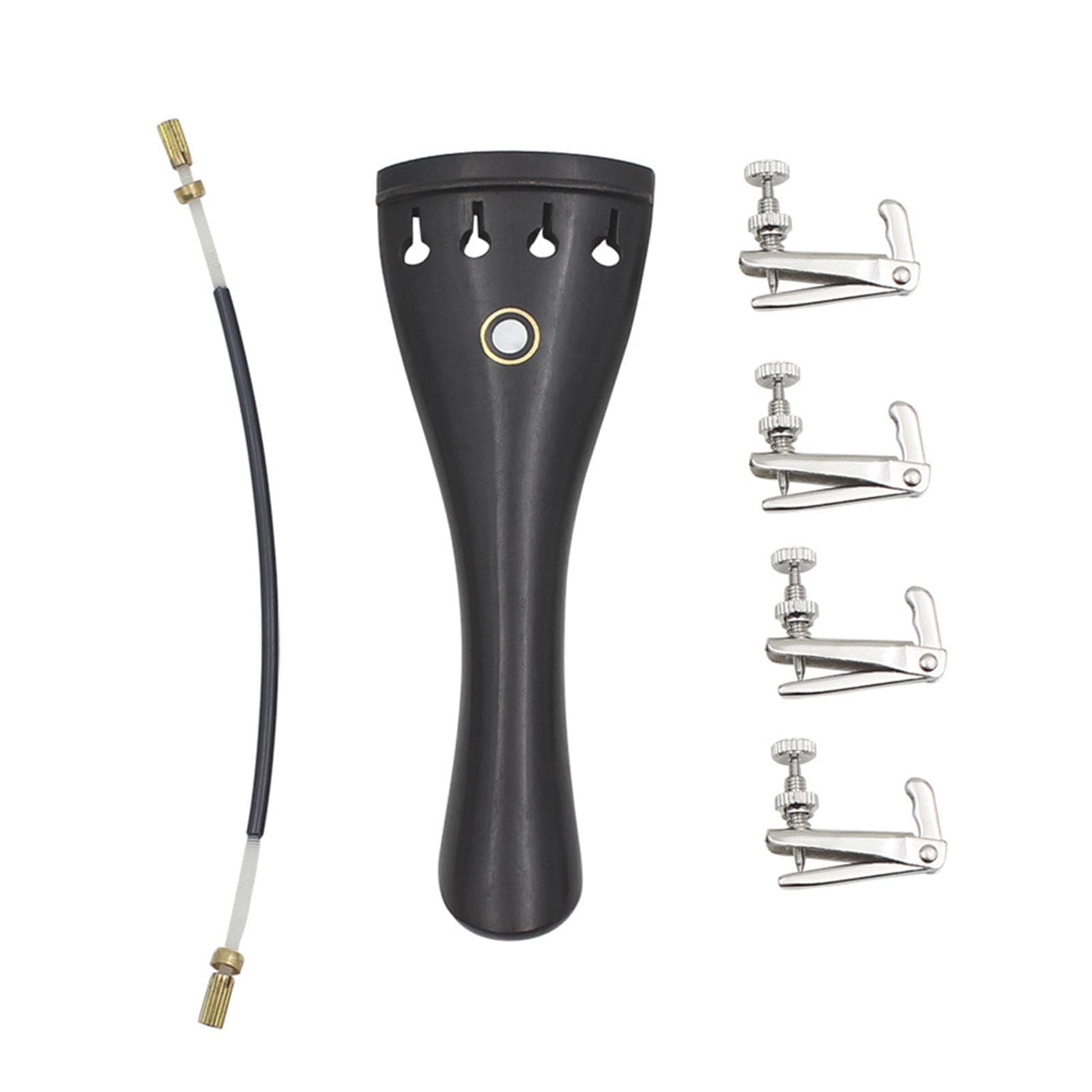 3 in 1 Ebony Tailpiece with Rope Fine Tuners Kits Set for 4/3 4/4 Violin Replacement Part