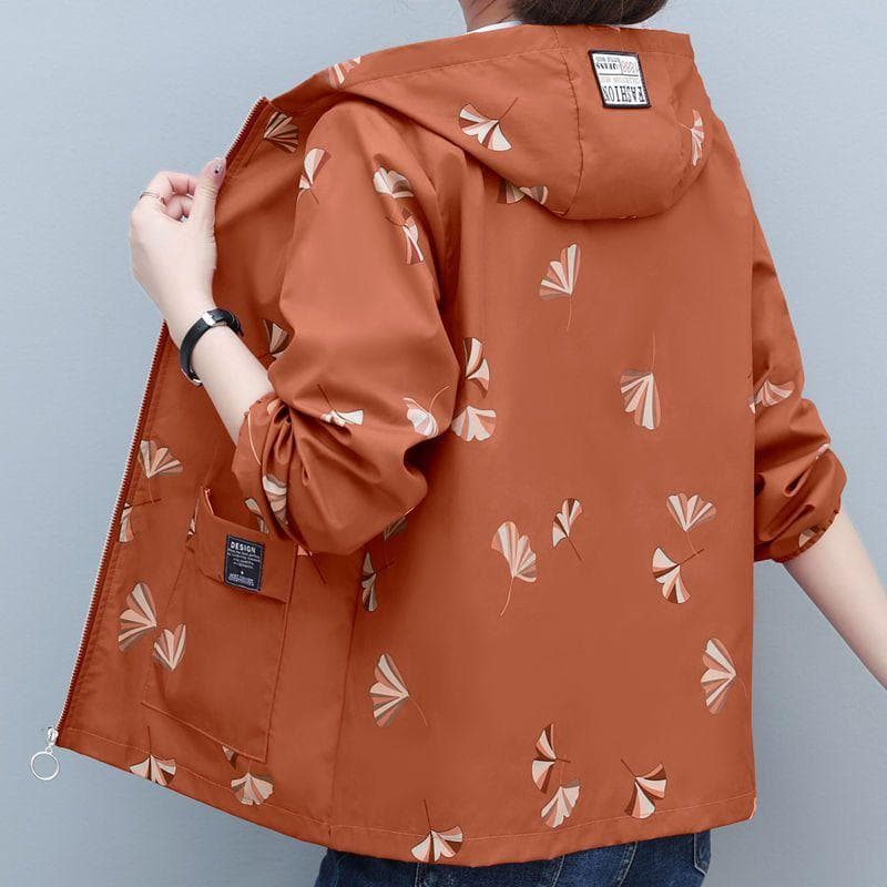 Large Size Medium To Long Windbreaker Jacket, Fashionable Printed Top, Baseball Hooded Long Sleeved Loose Jacket for Women 5XL