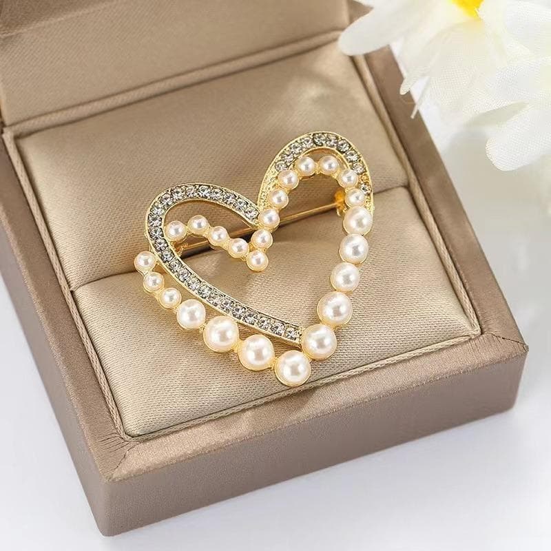Heart Pearl Classic Brooch Pins Clothing Dress T-Shirt Heart Scarf Brooches one size gold