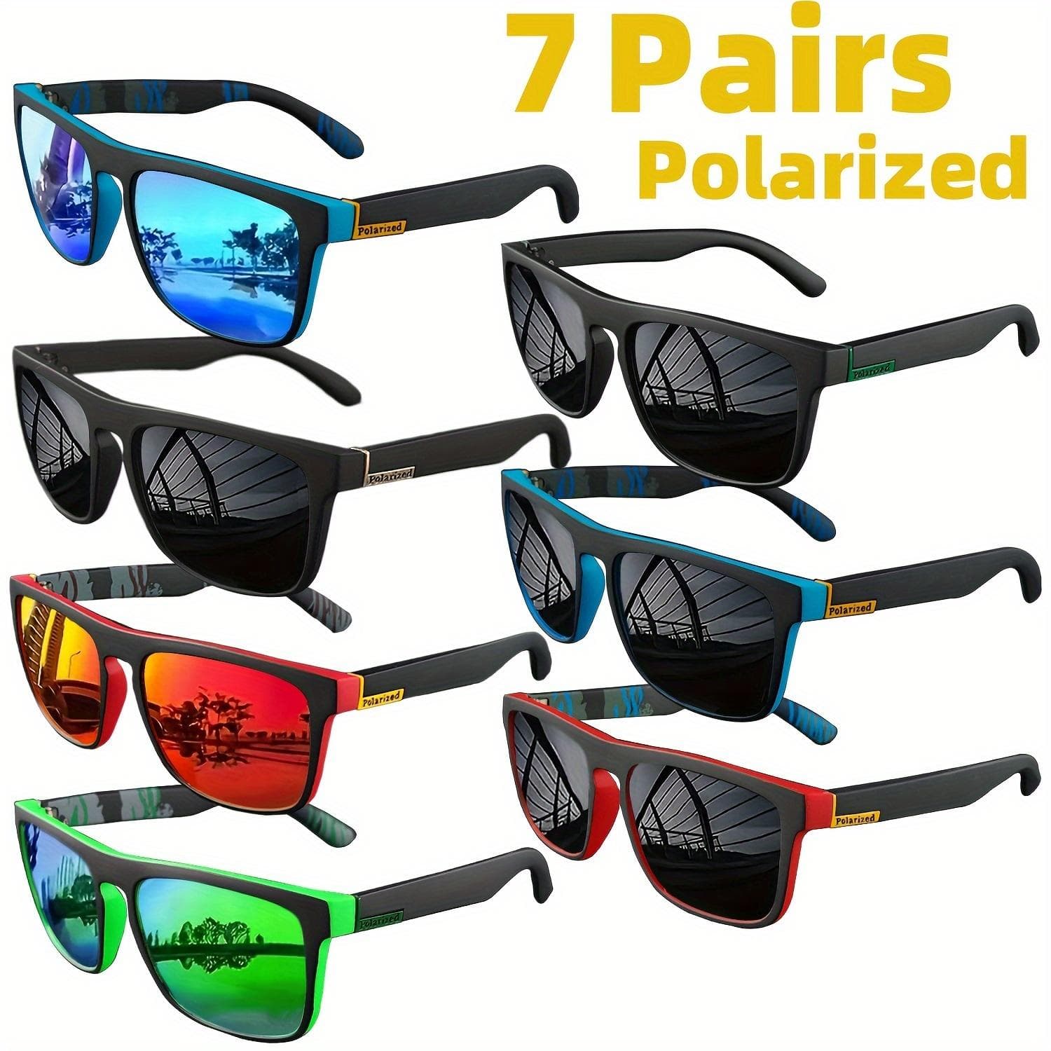 7Pairs Square Sunglasses Anti Glare Sun Shades For Summer Vacation Travel Driving Fishing Glasses Special Offer
