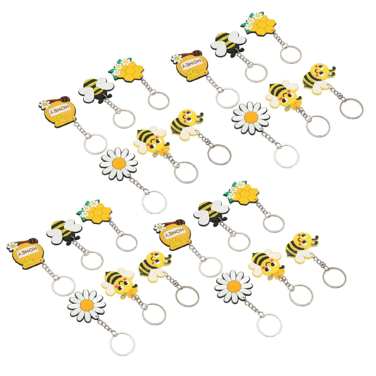24pcs Daisy Bees Keychain Cartoon Cute Colorful Metal Keyring for Backpack Garment Bags Party