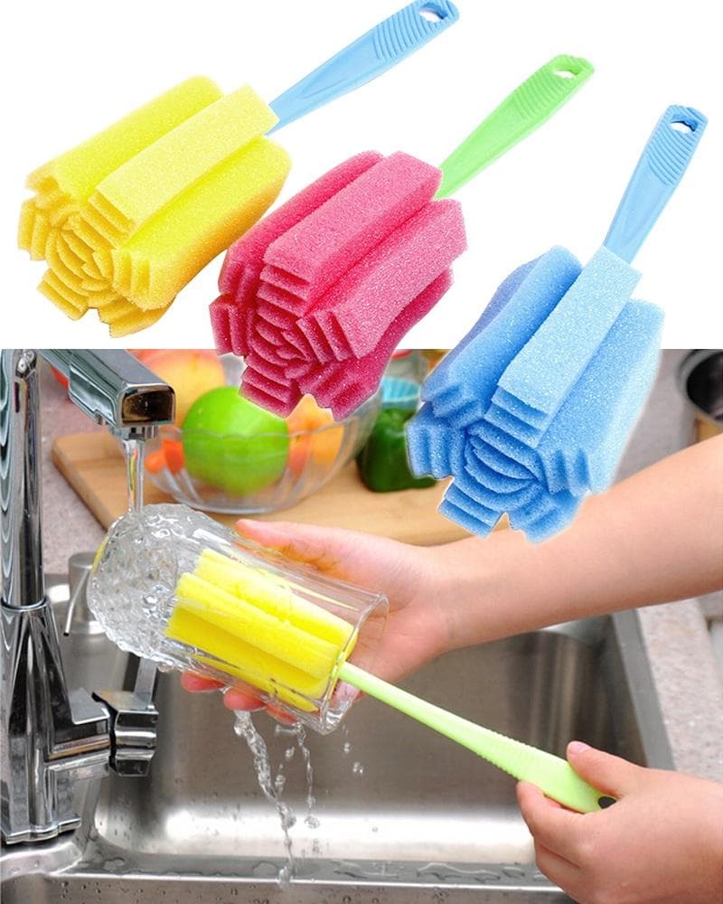 3 Pcs Kitchen Cleaning Tool Sponge Brush For Wineglass Bottle Coffe Tea Glass Random Color