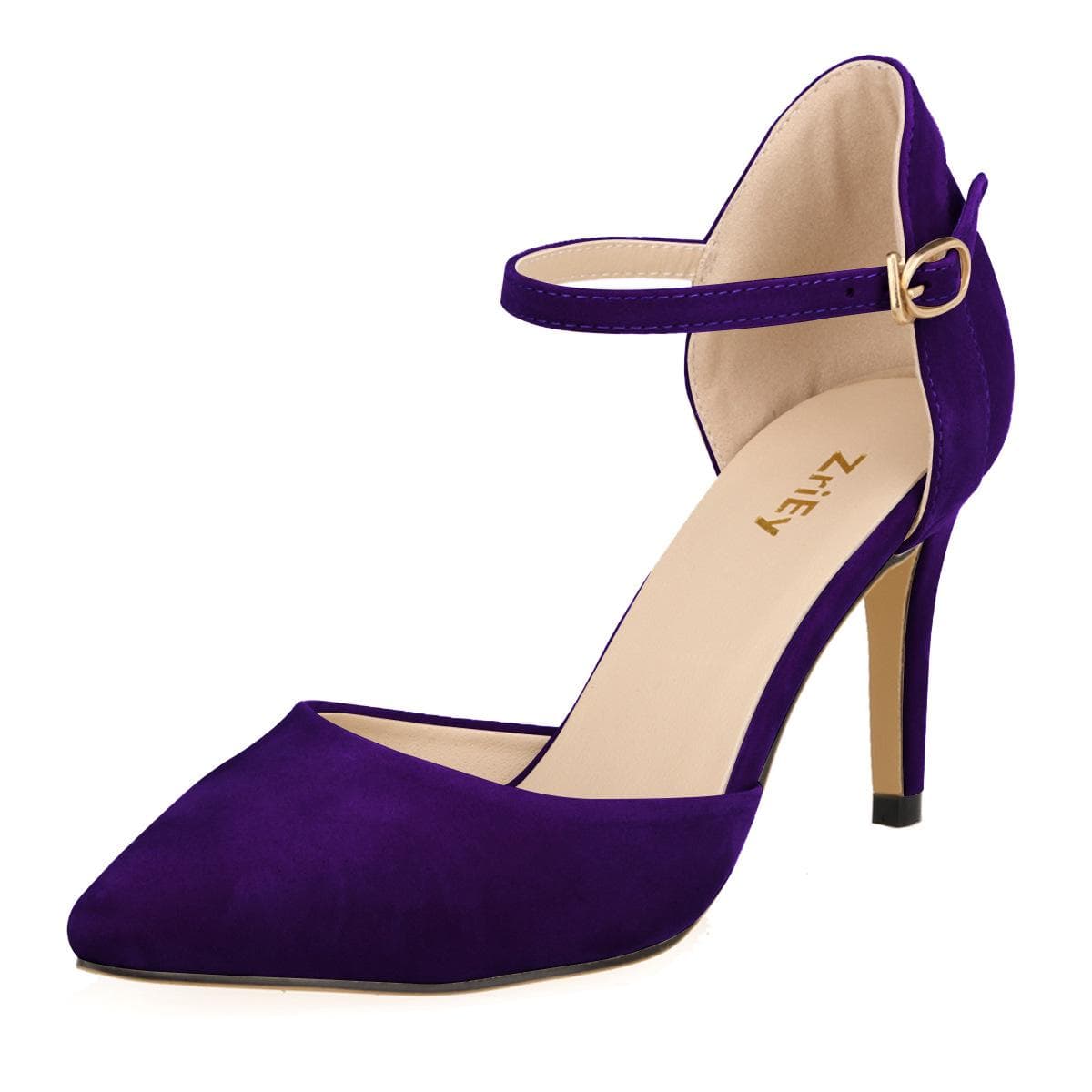 Women Shoes Lady Elegant Pumps Mid Heels Pointed Toe High Heels Sandals Ankle Strap Casual Footwear 39 purple