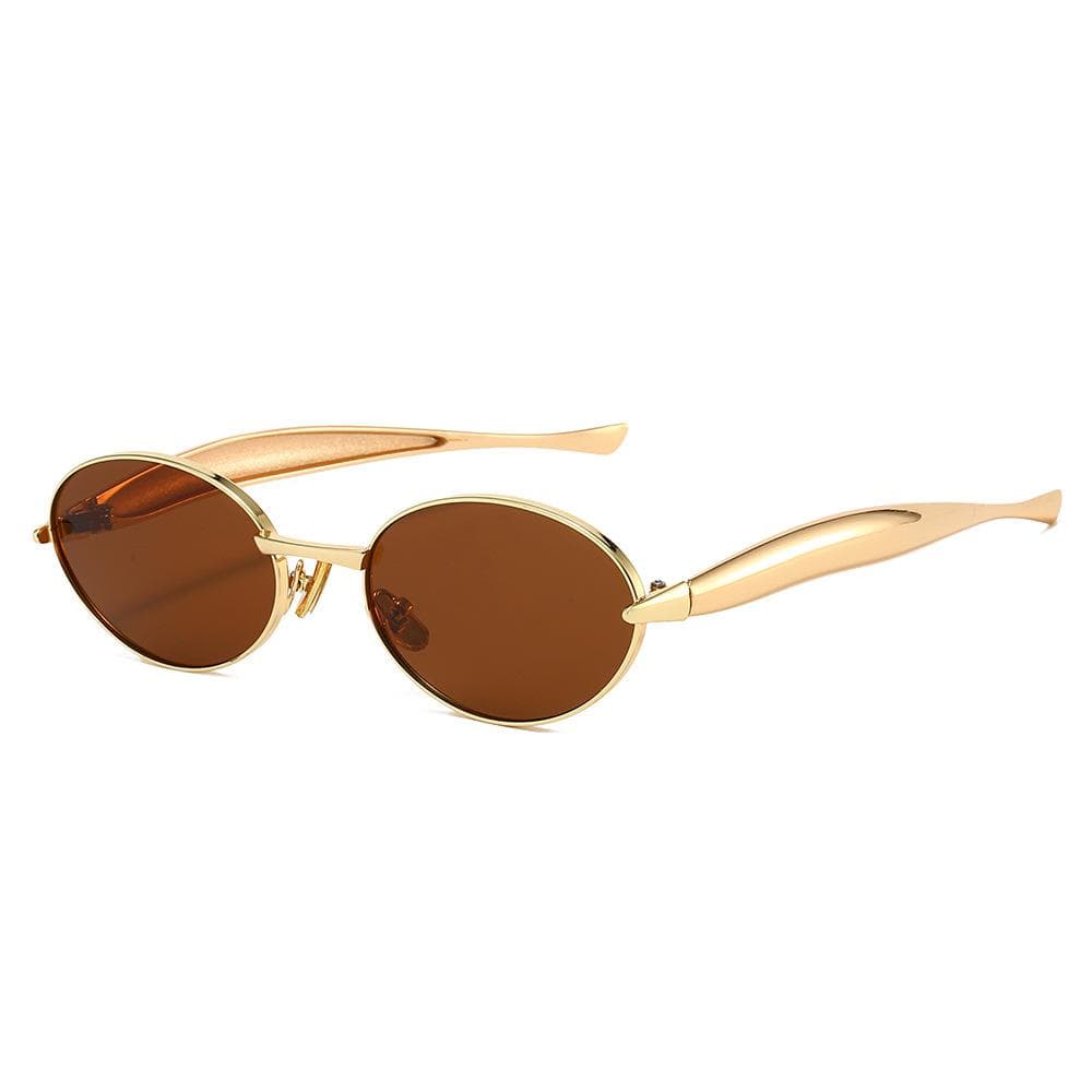 New Oval Small Frame Women Sunglasses Y2K Fashion Metal UV400 High End Trend Temperament Unisex Glasses as picture