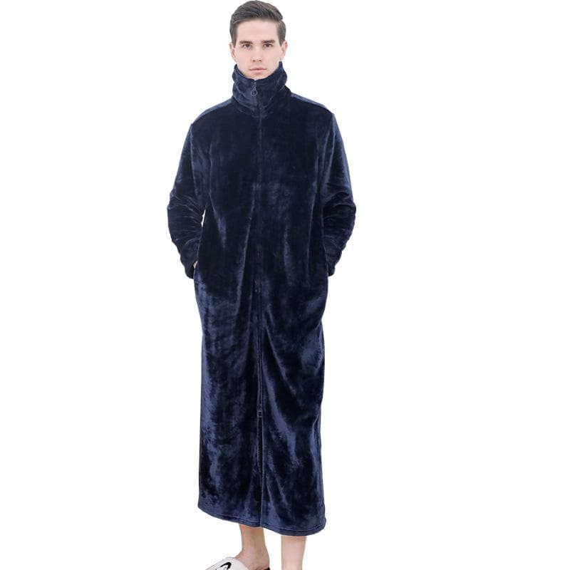 Women Ultra Long Plus Size Thick Warm Bathrobe Lovers Winter Thermal Flannel Bath Robe Men Robes Pregnant Zipper Dressing Gown M