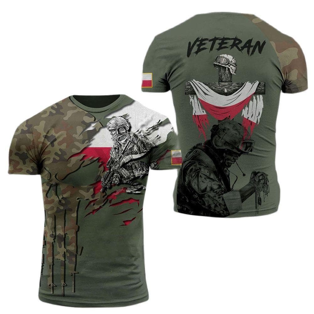 Polish Army Men's T-Shirt Veteran Soldier Poland Flag Print Men's Clothing Oversized Loose Pullover O Neck Short Sleeve Shirt 4XL