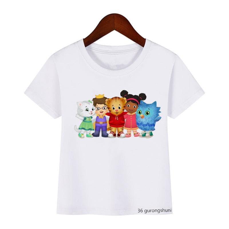 Fashion Children’S Tshirt Cute Daniel Tiger’S Neighborhood Cartoon Print Boy’S T-Shirt Summer Harajuku Girls T Shirts White Tops 140