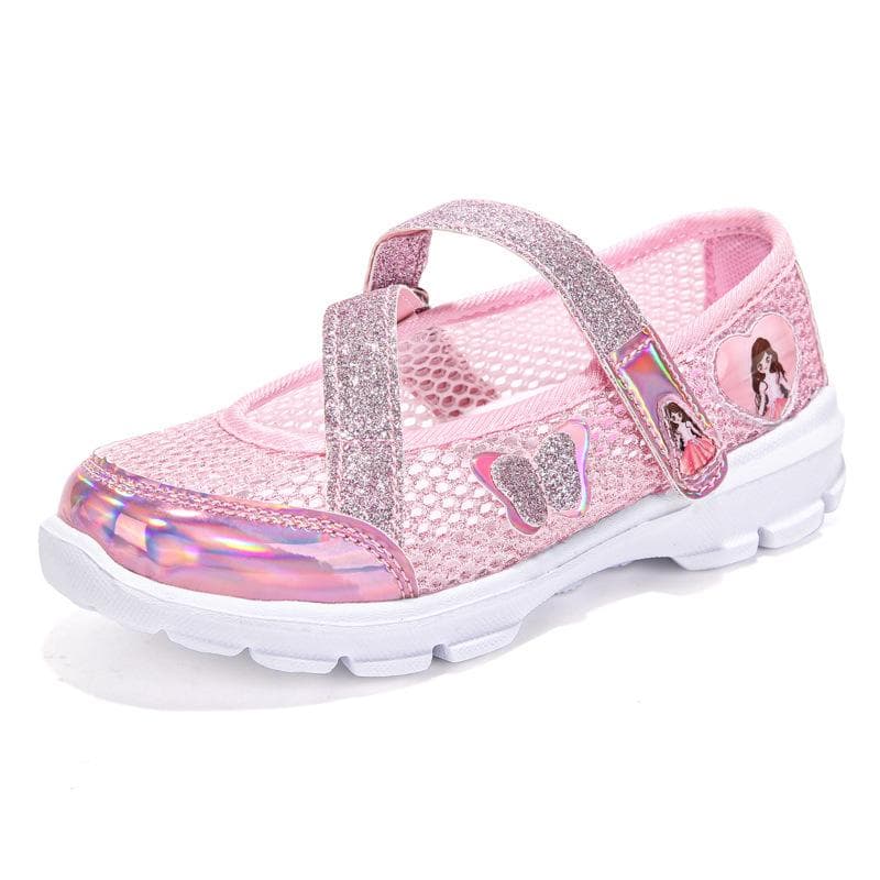 Single Mesh Girls' Shoes Summer New Frame Sports Shoes Hollow Children's Shoes Little Girls Tide Breathable Princess Shoes 36