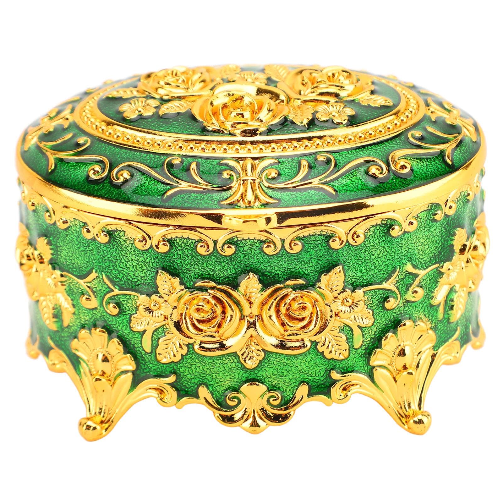 Metal Jewelry Box Vintage Zinc Alloy Decorative Easy to Maintain Keepsake Box for Necklace Earring green