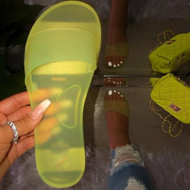 Sandals Women Jelly Shoes Candy Colors Transparent Slides Women Beach Shoes Flat Summer Sandals Outdoor Y2K 42 yellow