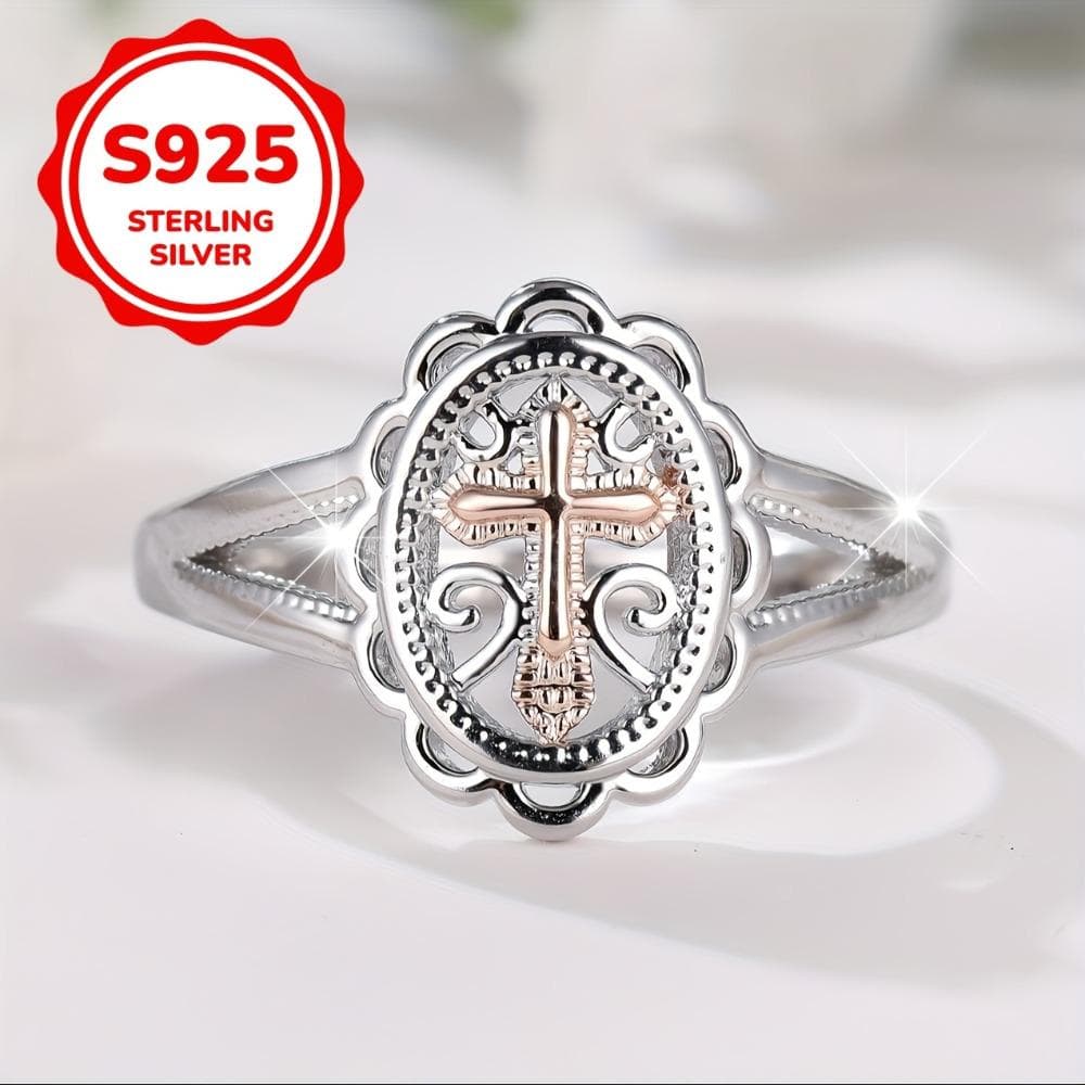 Fashion S925 Sterling Silver Exquisite Hollow Design Cross Rings for Women Finger Accessories Party Jewelry Gift 11 silver