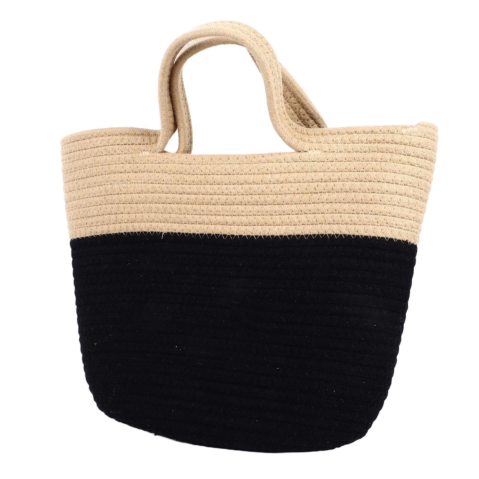 Handwoven Bag Plaited Straw Stylish Contrast Color Soft Handle Large Capacity Straw Bag for Beach