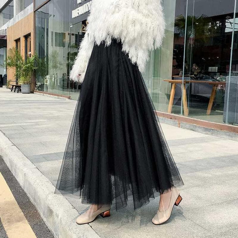 [3 Layers of Yarn + Inner Lining] Half-length Skirt Women's Net Gauze Skirt Large Skirt Mid-length Gauze Skirt Net Yarn Breathable Large Skirt XXL