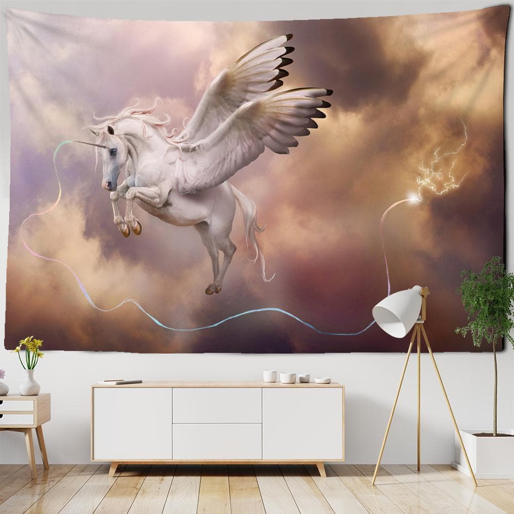Tianma Tapestry Wall Hanging Colorful Unicorn Magic Simple Style Ancient Myth Bohemian Living Room Decor 95x70CM