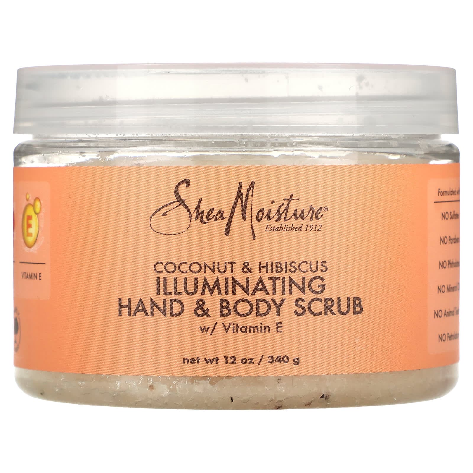 SheaMoisture, Illuminating Hand and Body Scrub with Vitamin E, Coconut and Hibiscus, 12 oz (340 g)