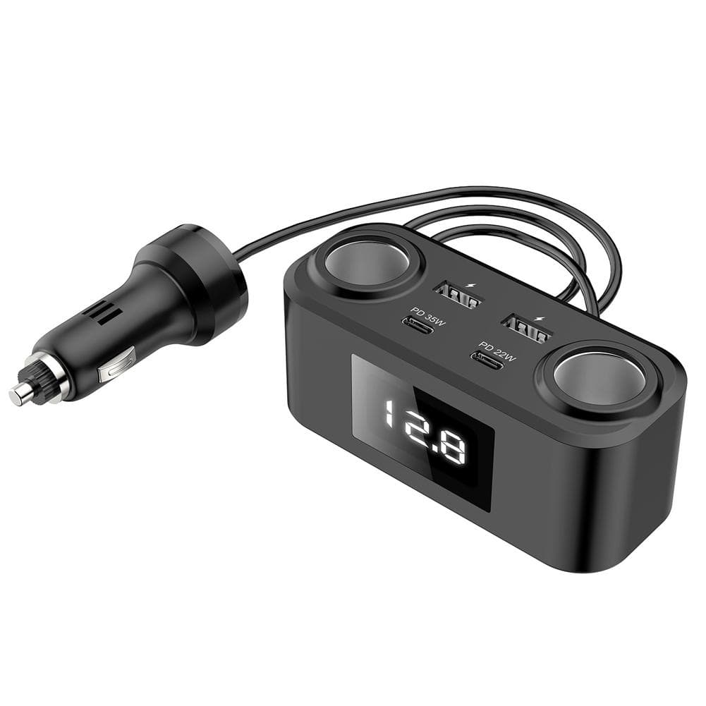 Car Chargers PD+QC3.0 Quick Charge Adapter 2-Socket Power Splitter 12-24V with LED Voltage