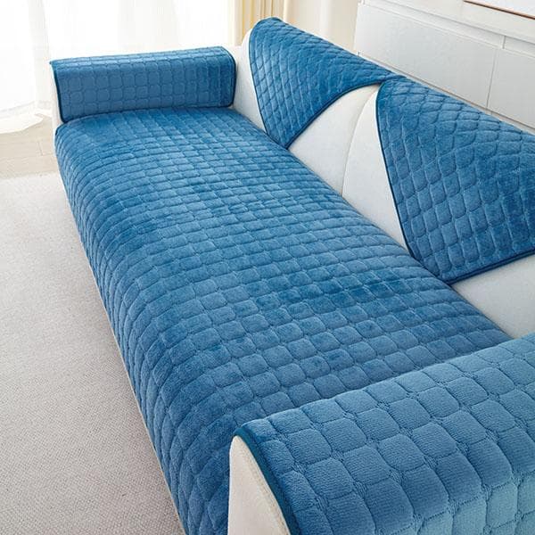 Solid Color Non-slip Sofa Cover Thicken Soft Plush Sofa Cushion Towel for Living Room Furniture Decor Slipcovers Couch Covers 70x120cm 1pc blue