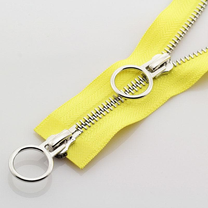 5# 70/90cm Double Circle Sliders Metal Open Tail Auto Lock Zipper For Long Down Jacket Coat DIY Sewing Handcraft Accessories 90cm yellow