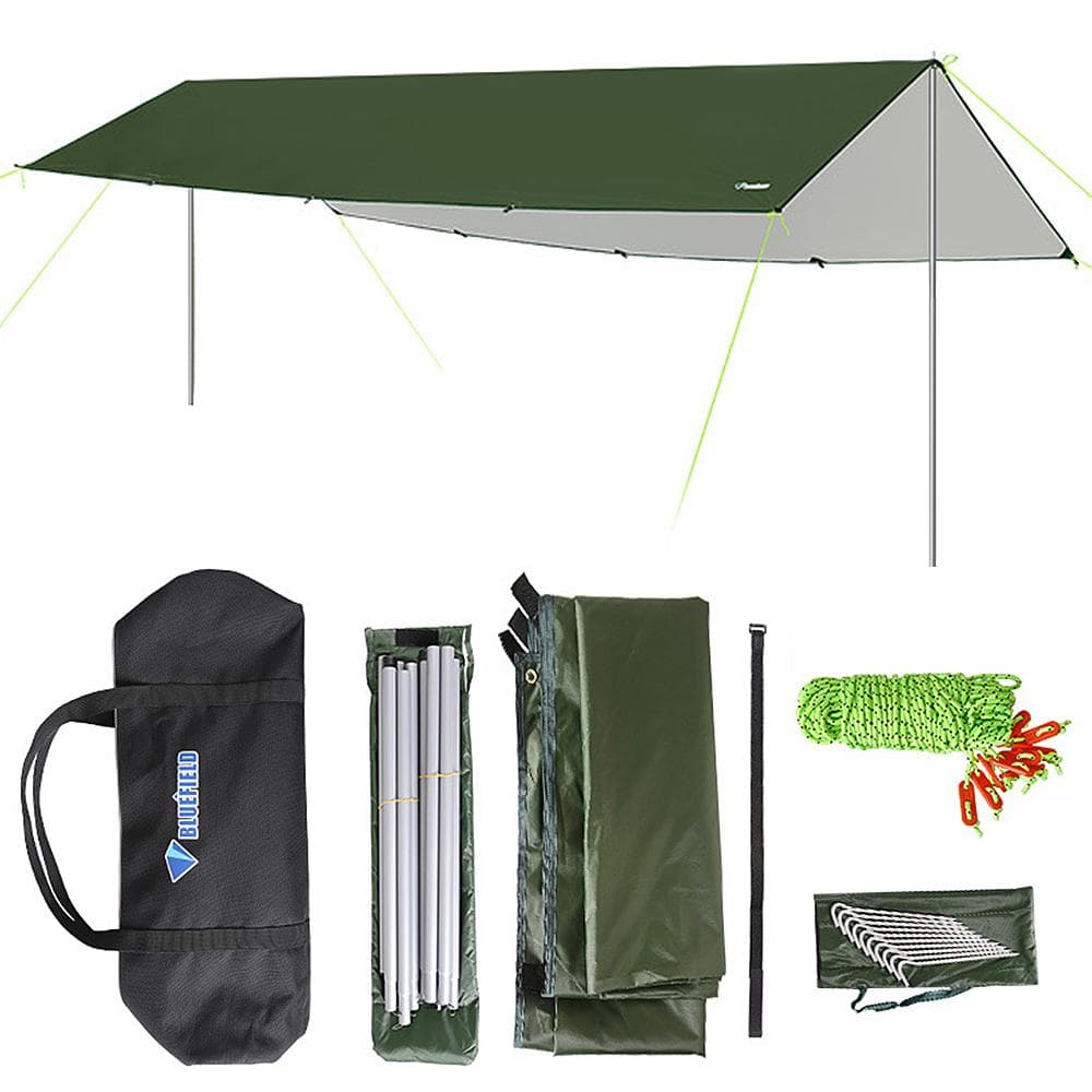 3x6m Awning Waterproof Tarp Tent Shade with Pole Folding Camping Canopy Ultralight Beach Sun L green