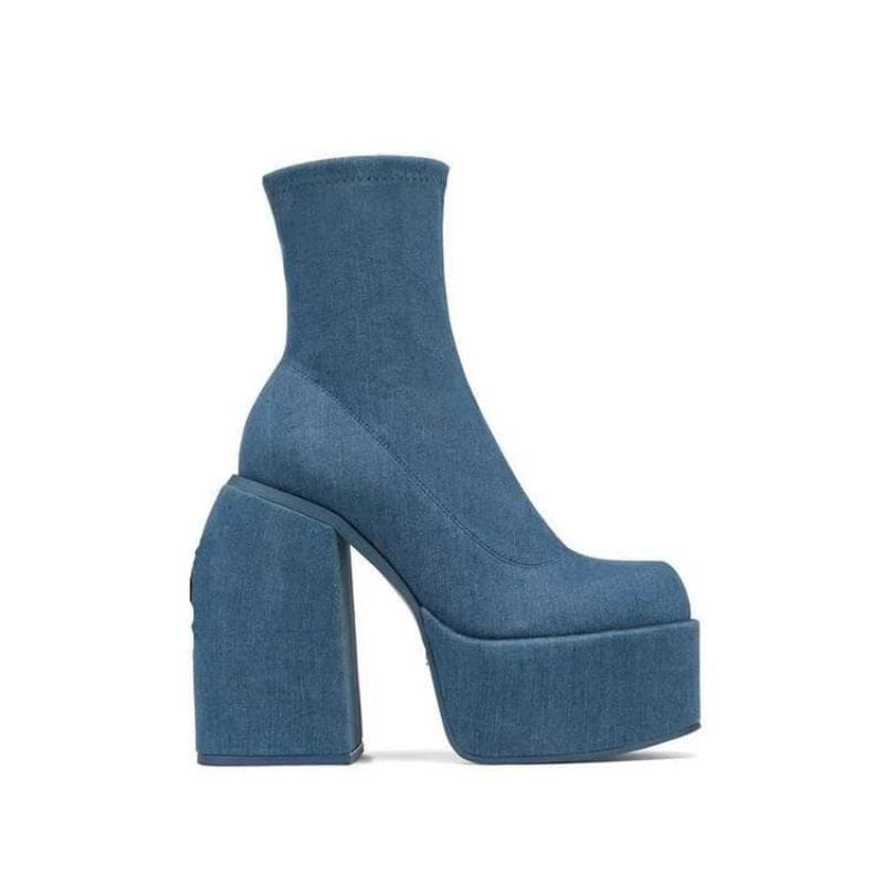 Fashion Ankle Boots Women Fashion High Platform Shaped High Heel Boots Chunky Heels Zipper Designer Shoes 44 Platform Shoes Women Shoes 38 denim