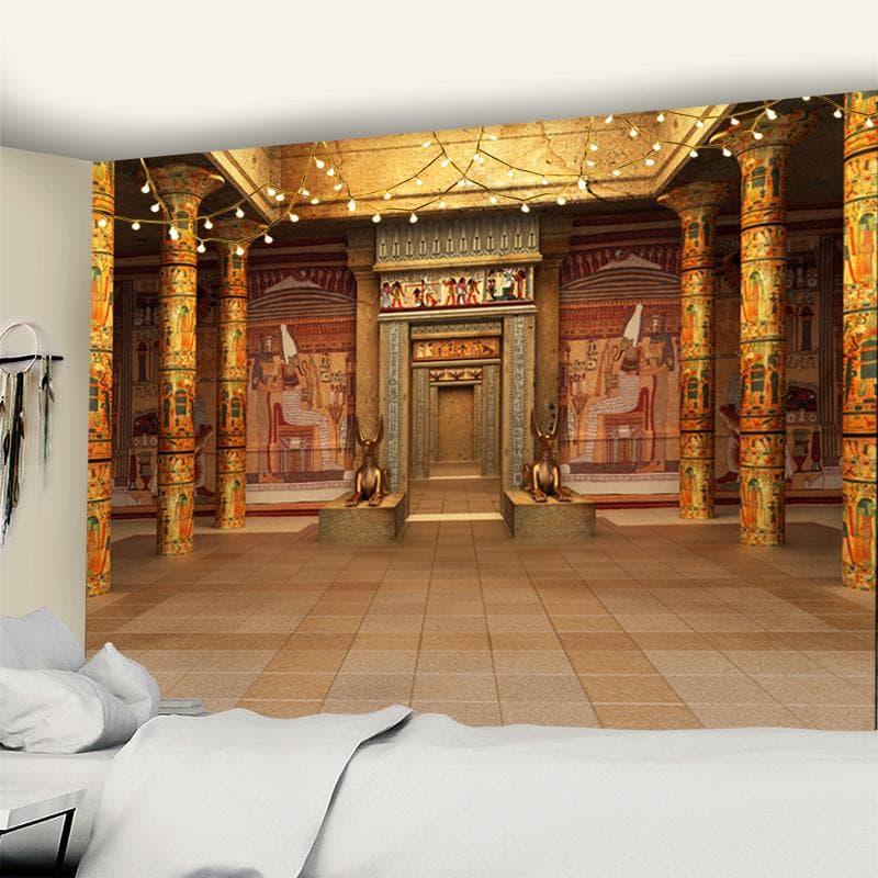 Ancient Egyptian Building Tapestry Wall Hanging Polyester Printing Retro Hippie Mural Bohemian Mattress Bedroom Home Decor 95x70CM