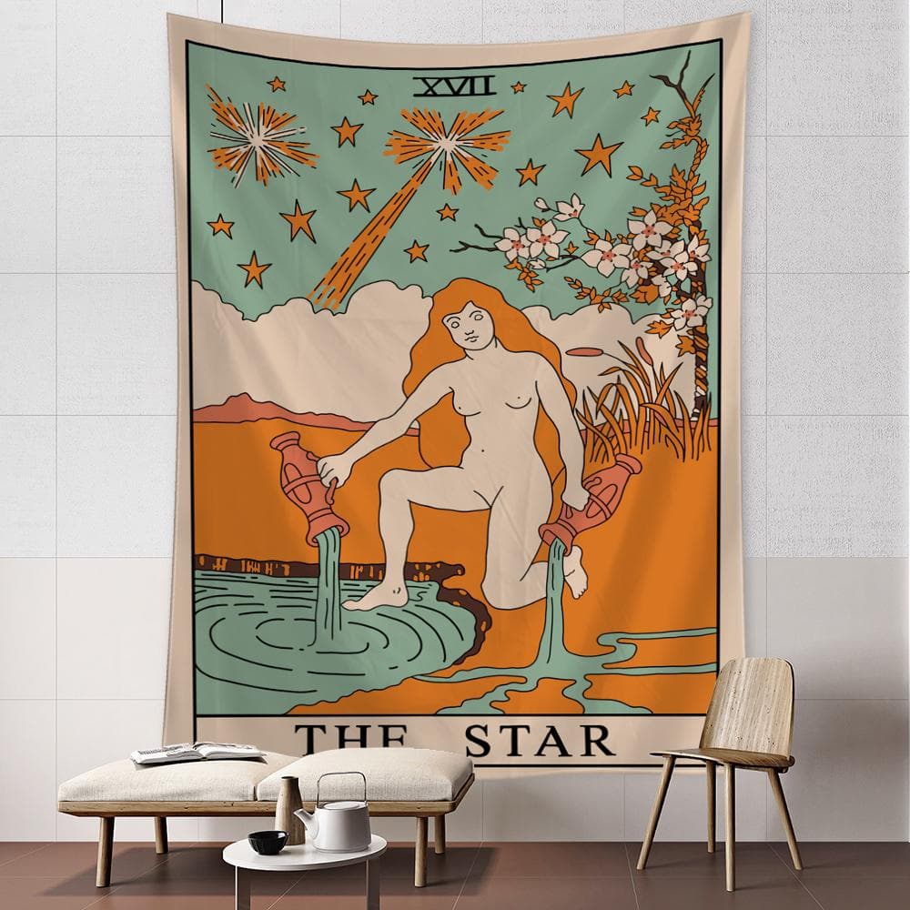Orange Poured Water Girl Tarot Tapestry Wall Hanging Psychedelic Witchcraft Hippie Tapez Bohemian Room Home Decor 95x70CM