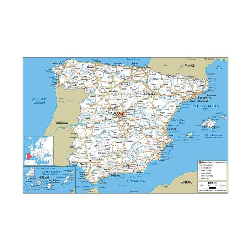Road Map of Spain Canvas Painting Wall Art Poster School Supplies Living Room Home Decoration 59*42cm