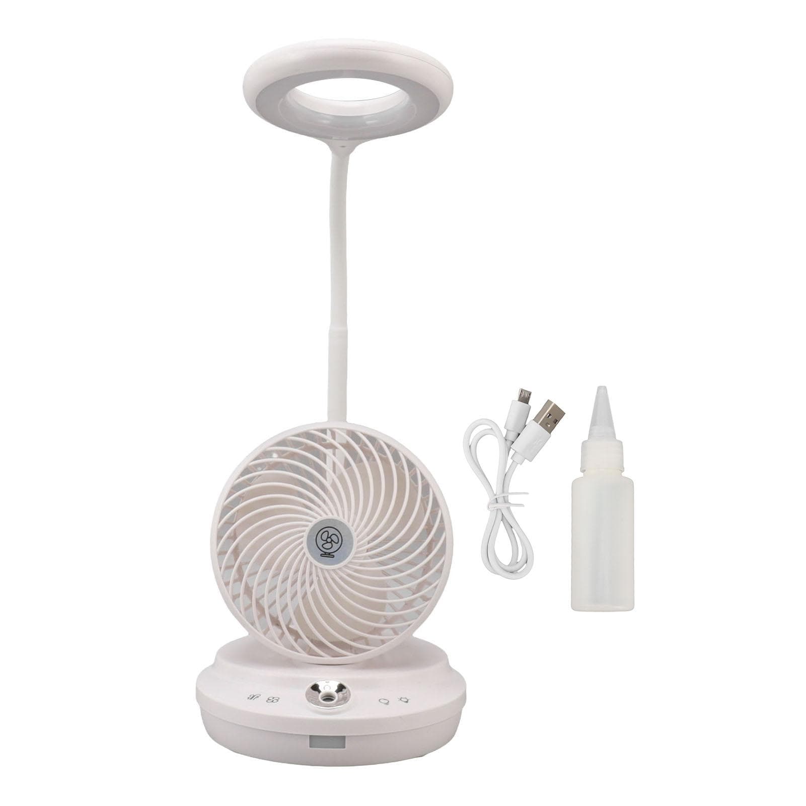 3 in 1 Desk Lamp Fan Humidifier Angle Brightness Wind Power Adjustable for Dorm Study Office