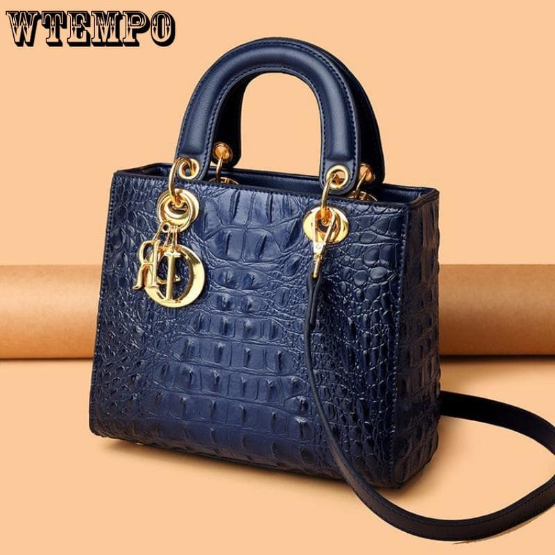 Women's Handbag Crocodile Solid Color Shoulder Bag Retro Daily Casual Handbag Crossbody 22*11*19cm blue