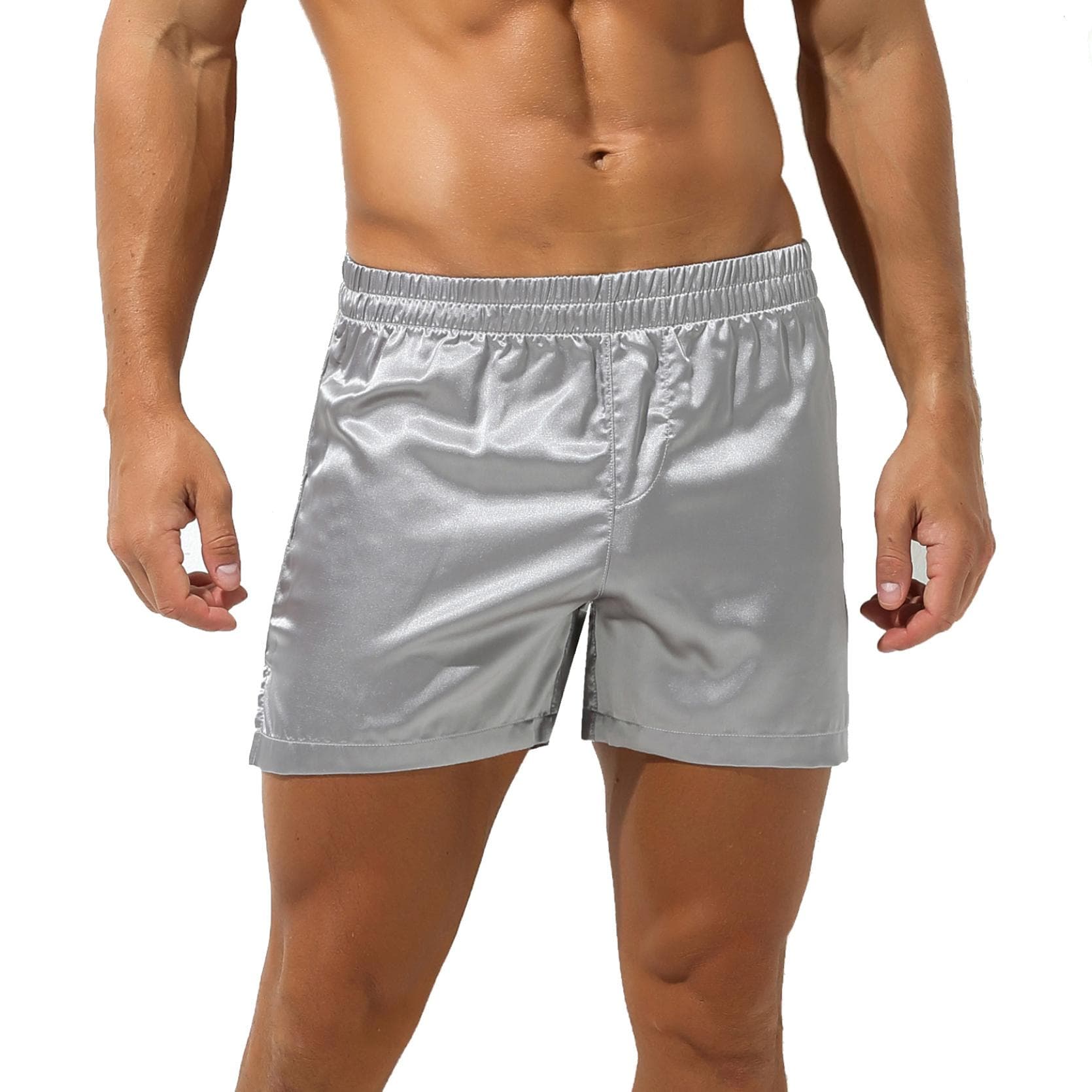 Mens Silk Satin Boxers Shorts Underwear Sleep Pajama Lounge Shorts L grey