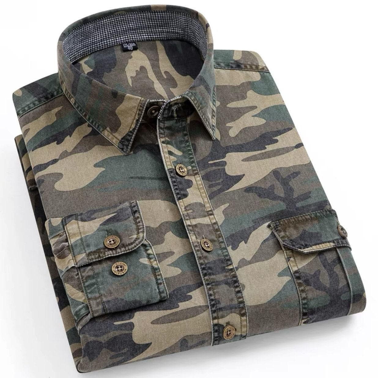 Men's Cotton Camouflage Cargo Shirts High Quality Outdoor Hiking Sports Long Sleeve Casual Shirts Men 38 camouflage/army green