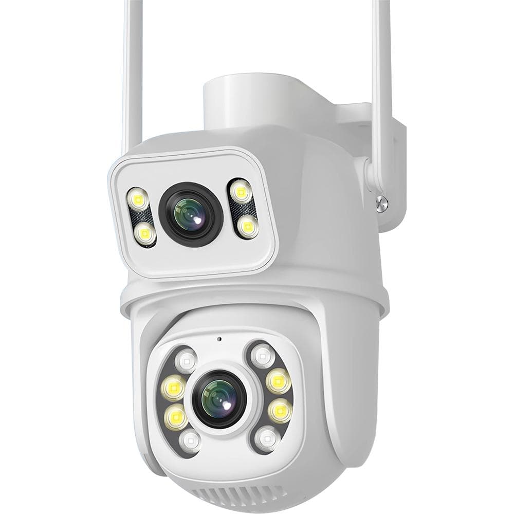 New 8MP EU 4K Dual Lens WIFI PTZ IP Security Camera Real Time Dual Screen Ai Auto Tracking Body Detection Outdoor Waterproof CCTV Video Surveillance Without TF card white