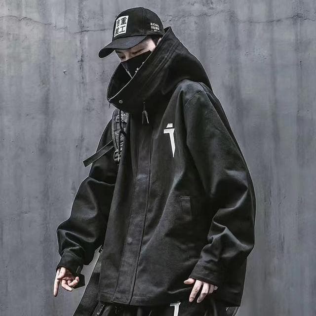 Emo Men Japanese Harajuku Alt Sweatshirt Oversize Hoodie Long Cloak Hip Hop Gothic Outwear Streetwear Techwear Coat Tops Clothes L black