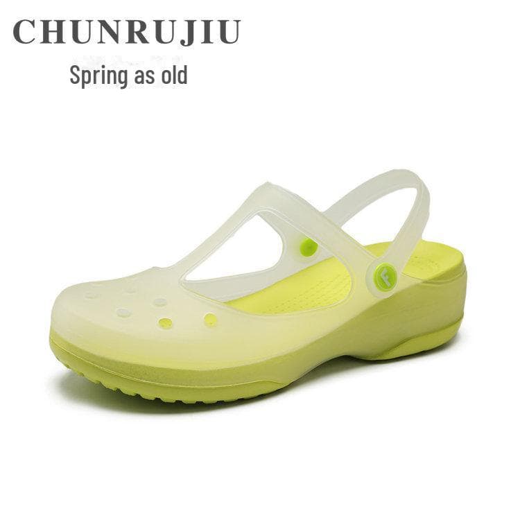 Mary Jane Women's Non-Slip Beach and Nurse Shoes - EVA Sole & TPU Upper, Eco-Friendly Jelly Sandals 39 half size larger grass green