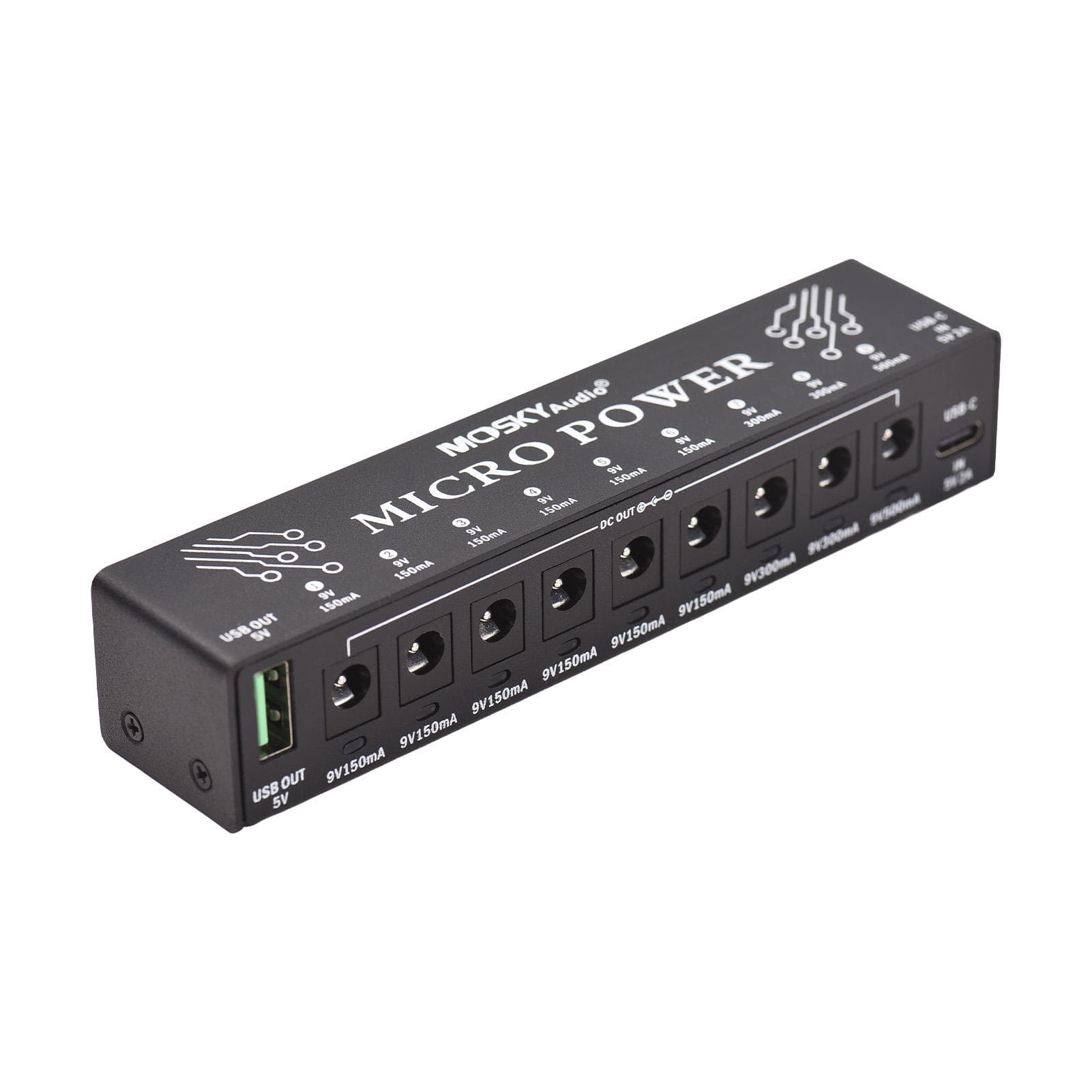 MOSKYAUDIO 10-Channel Musical Instrument Power Supply with Independent Short Circuit Protection LED black