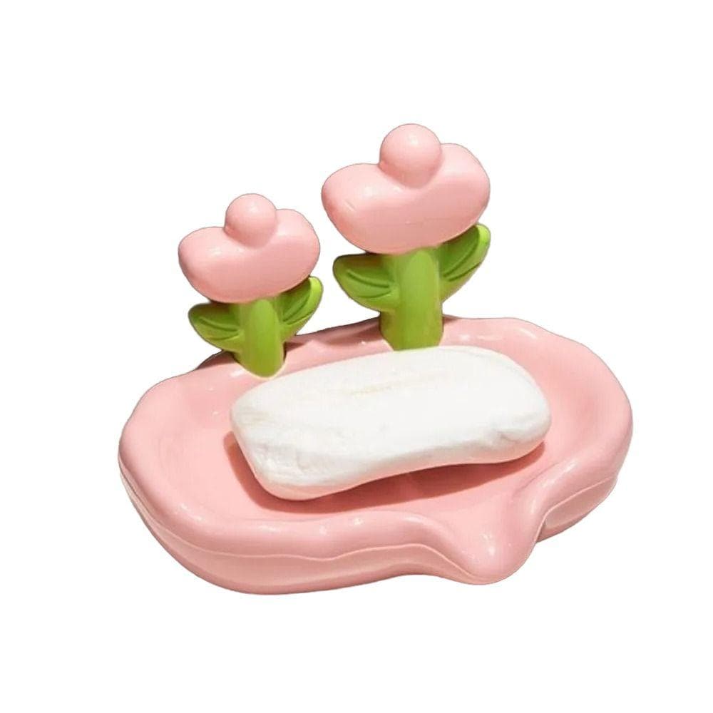 Creative Floral Soap Box Draining Non-slip Soap Dish Bathroom Accessories Lovely Soap Holder For Home Bath pink