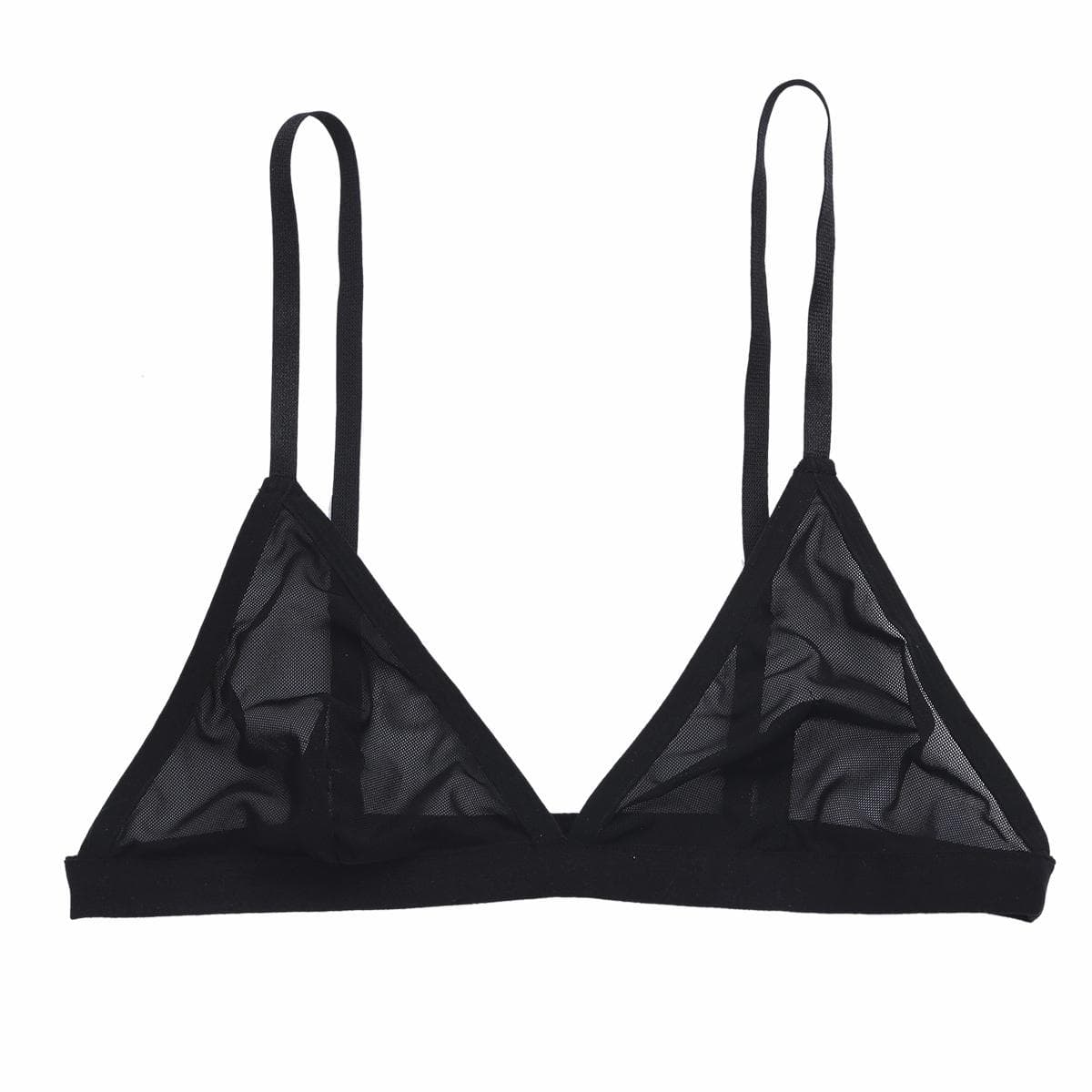 Women Sexy See Through Bras Tops Sheer Mesh Triangle Bralette Wirefree Unlined Bra Female Underwear Nightwear XXL black