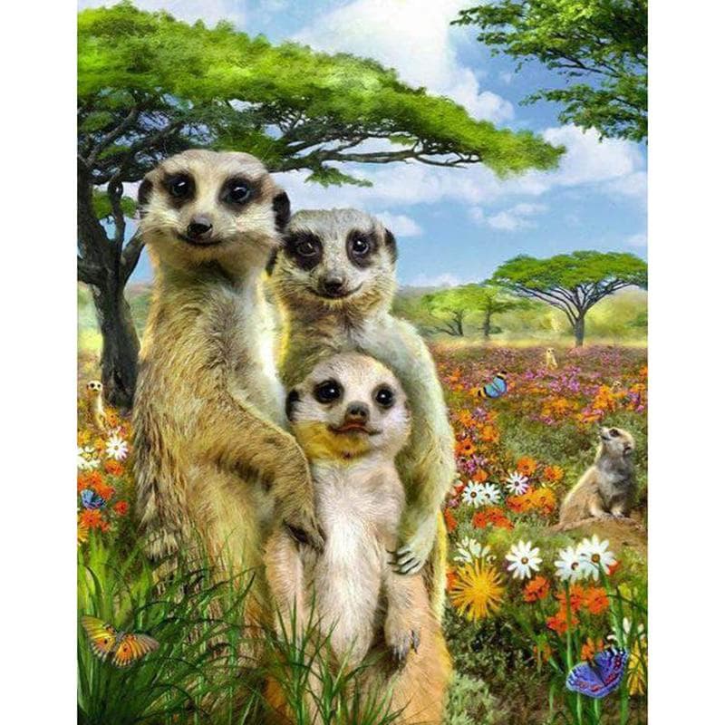 5D DIY Diamond Painting Cute Meerkat Mongoose Family Diamond Embroidery Cross Stitch 20X30CM
