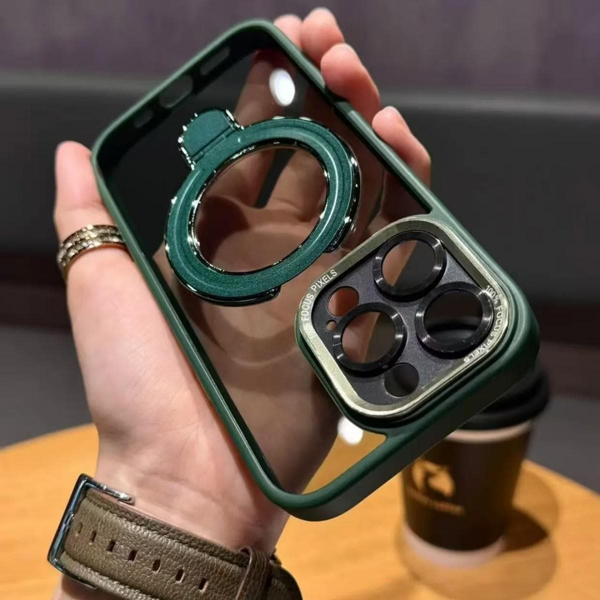 Elf Eye Magnetic Snap Holder Two-in-One Apple 16 Mobile Case 13 Ice Transparent IPhone 15 Anti-fall 14 Hard Case iPhone 12