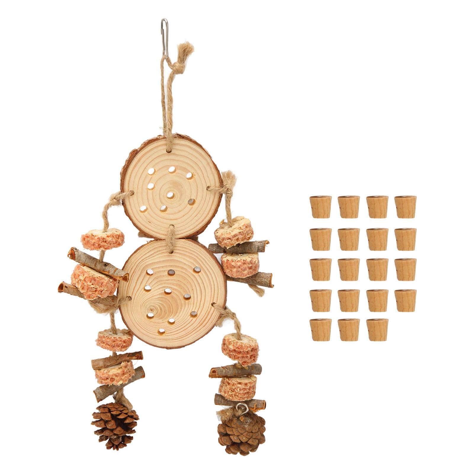 Bird Chewing Toys Puzzle Wooden Corks Logs Pine Cones Corn Cobs Barks Parrot Cage Toy for Parakeet