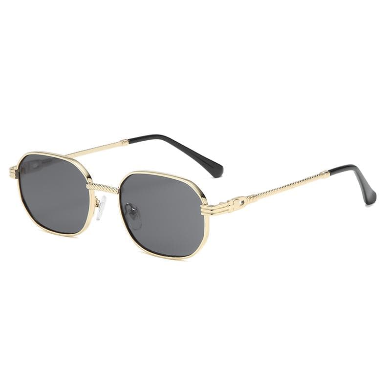 1pc Fashion Small Rectangle Sunglasses Women UV400 Thread Design Metal Frame Punk Style Black Gold Shade Unisex