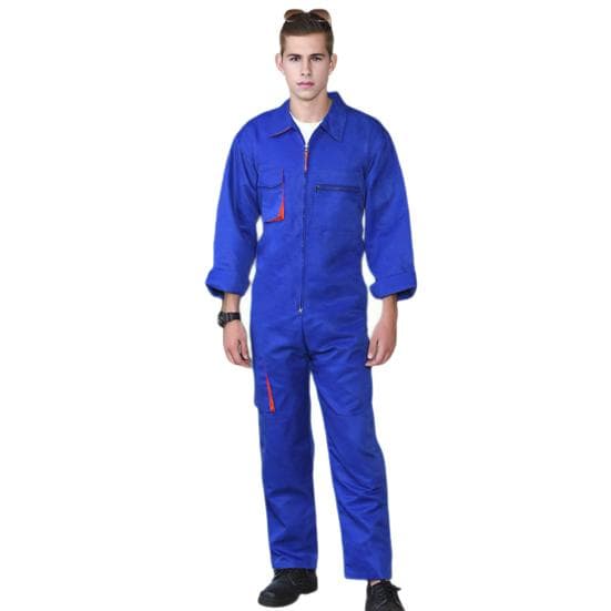 Men Work Overall Uniform Lapel Long Sleeve Stain-Resistant Zipper Design Pockets Jumpsuit Loose Fit 4XL blue